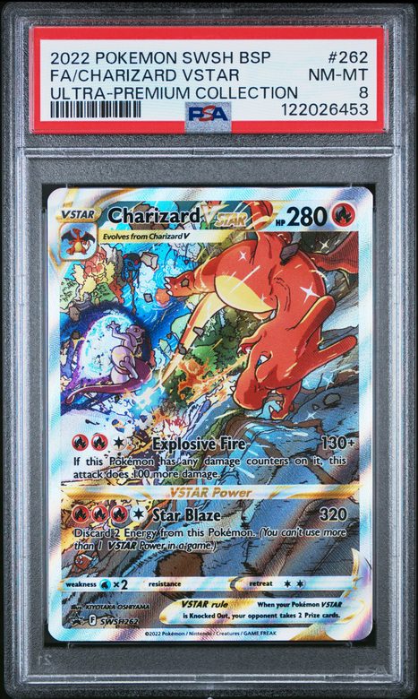 Charizard VSTAR, professionally graded PSA 8 trading card