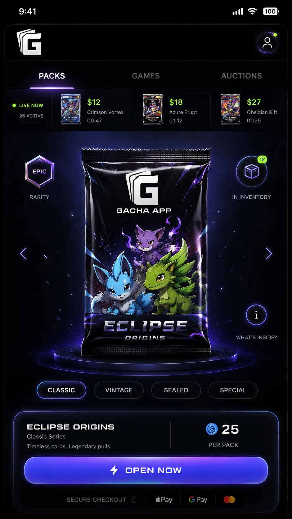 Gacha pack opening in the upcoming iPhone app